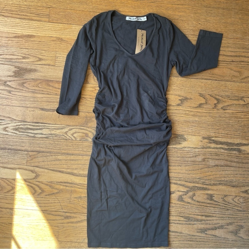 NEW Michael Stars Petite Ruched Midi Dress P1042 Oxide Sz Small NWT